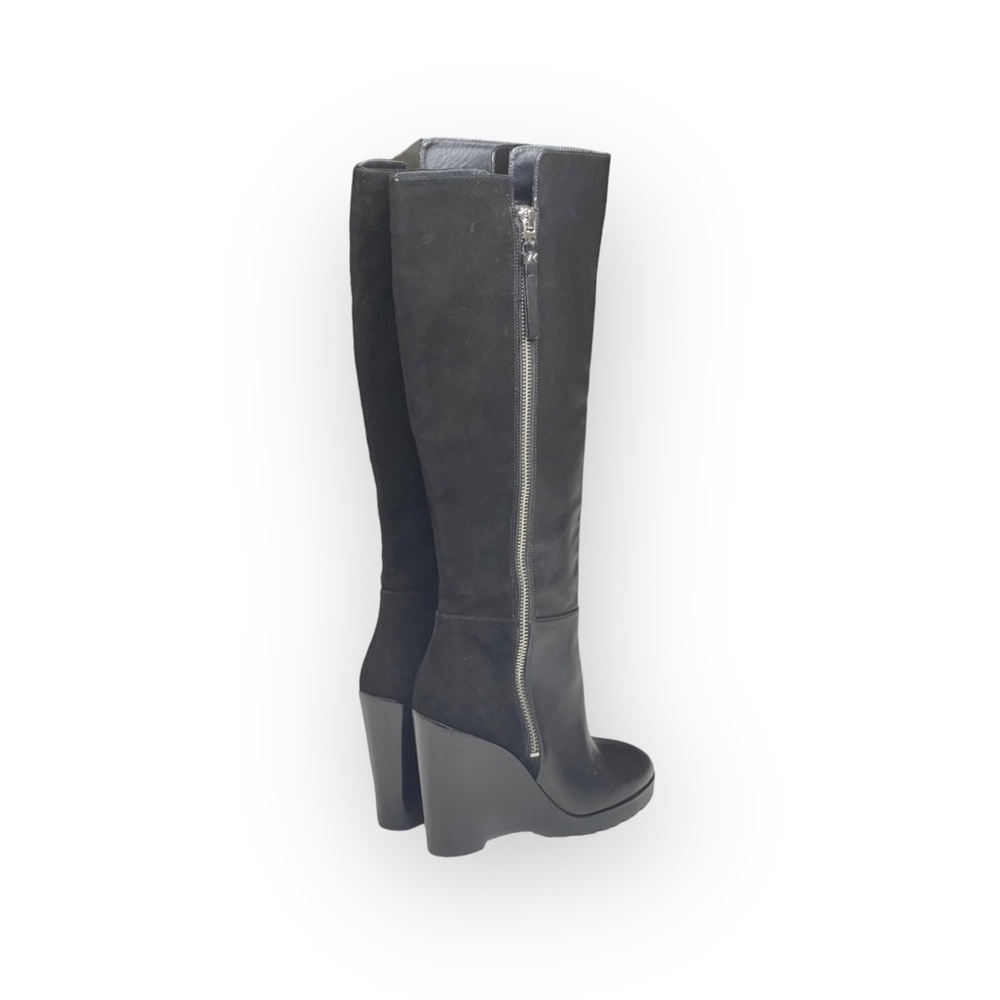 new Michael Kors ❃ High Tall Suede + Leather Wedge Heel Boot ❃ Black ❃ 5.5M 35.5 - Picture 4 of 16